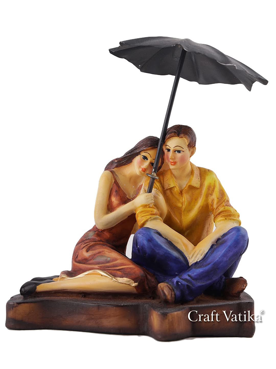 Resin Romantic Love Couple Under Umbrella Statue, 7 x 6 x 4 Inches, Multicolour