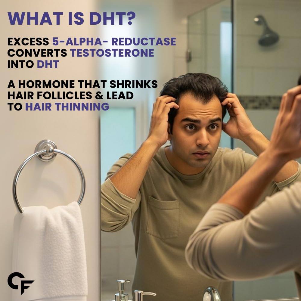 Carbamide Forte DHT Blocker with Biotin Tablets for Hair growth | Biotin Supplement with Bhringraj & Hyaluronic Acid | DHT Blocker Tablet supports Hair Growth, Scalp & Skin Health for Men & Women | 60 Tablets