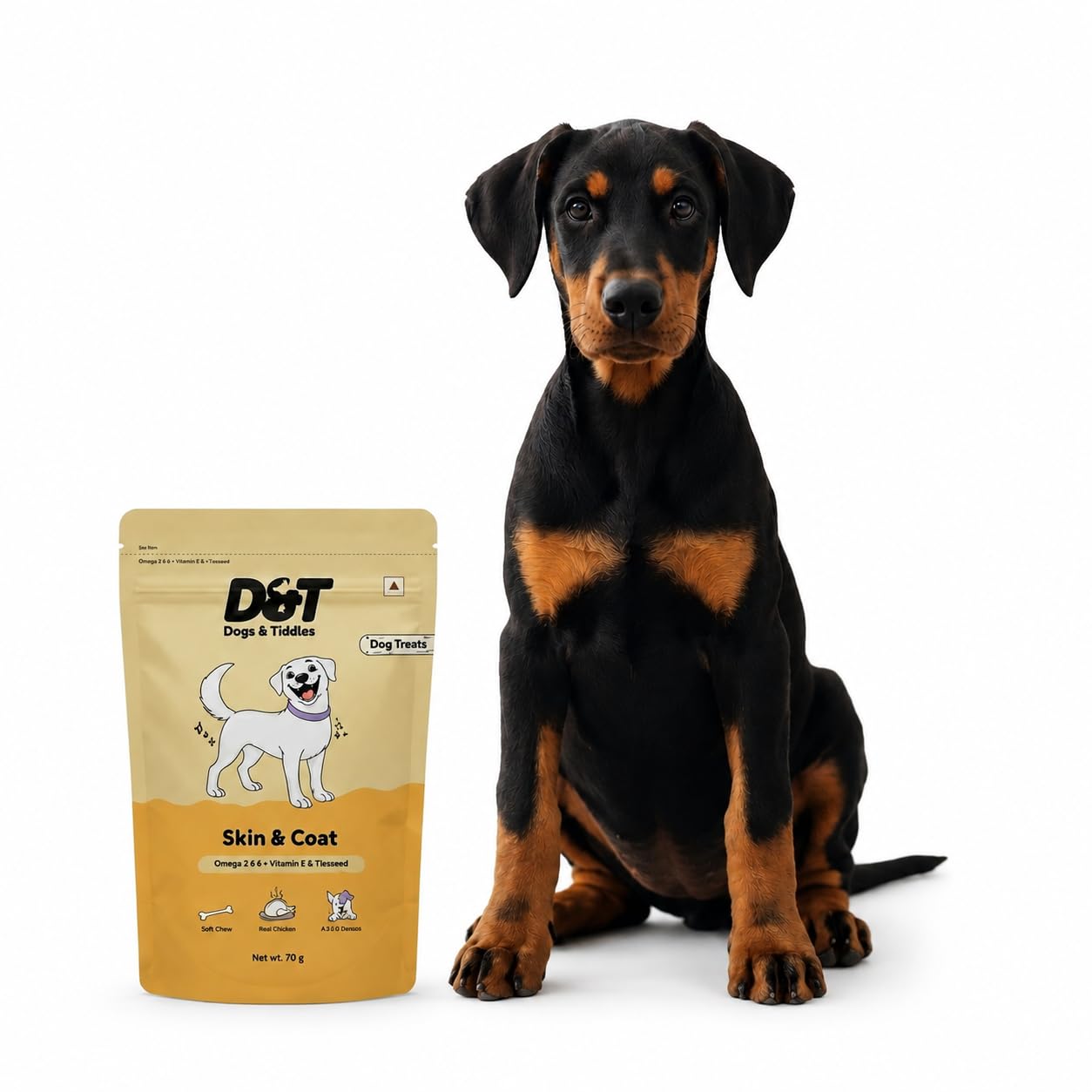 Dogs & Tiddles Skin & Coat Dog Treats for Puppies & Adult Dogs, 70g | Soft & Chewy Real Chicken Treats | with Omega 3 & 6 | Supports Healthy Skin & Shiny Coat