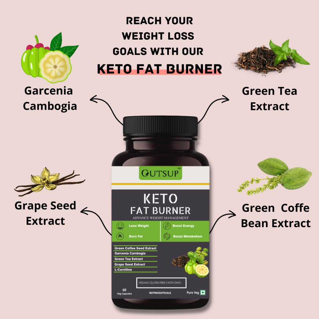 Outsup Keto Fat Burner for Weight Loss Products Supplement for Women and Men with L-Carnitine, Garcinia Cambogia & Green Coffee Extract | Weight Management | 60 Veg Capsules