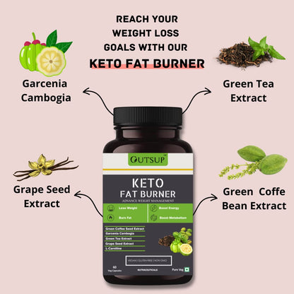 Outsup Keto Fat Burner for Weight Loss Products Supplement for Women and Men with L-Carnitine, Garcinia Cambogia & Green Coffee Extract | Weight Management | 60 Veg Capsules
