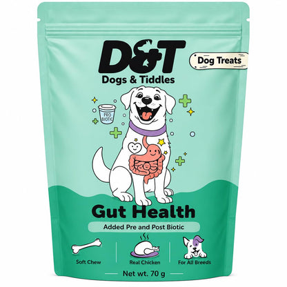 Dogs & Tiddles Gut Health Dog Treats for Puppies & Adult Dogs, 70g | Soft & Chewy Real Chicken Treats | with Postbiotics | Supports Digestion & Digestive Health