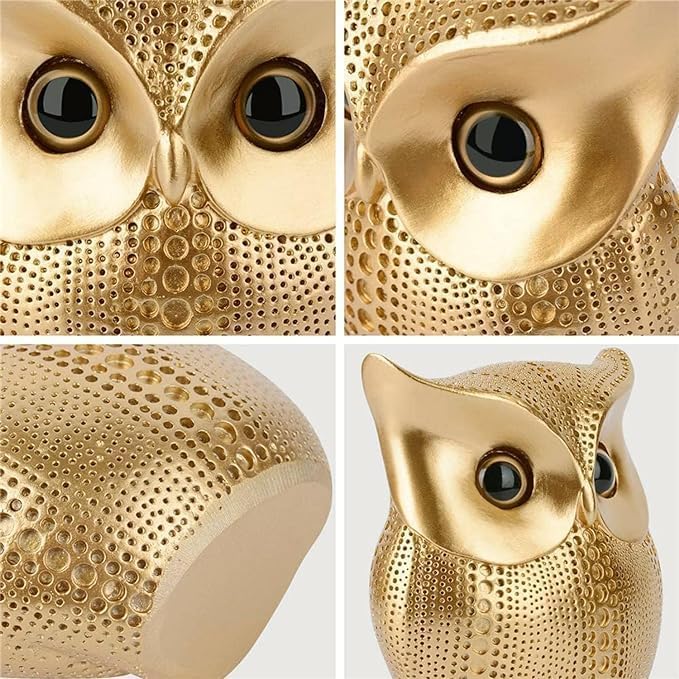 Resin Owl Statue (5.7 Inch) | Decorative Owl Sculpture & Figurine for Home Decor | Modern Tabletop Showpiece for Living Room, Bedroom, Office, Shelf & Bookshelf | Gold