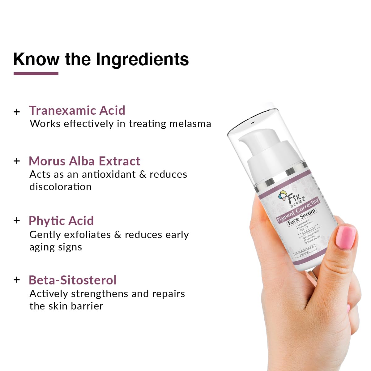 Fixderma Tranexamic Acid Pigment Correcting Serum | Face Serum for Melasma, Hyperpigmentation & Acne Spots | Acne Face Serum for Men & Women - 15g