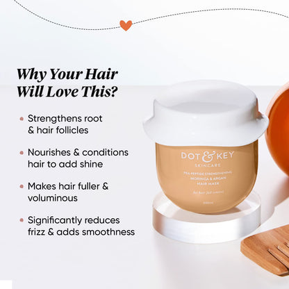 Zephivo DOT & KEY Pea Peptide Strengthening Moringa & Argan Hair Mask | Hair Mask For Hair Fall Control | Hair Mask For Dry And Frizzy Hair | For Smoothening Hair | For Women & Men, 200 Millilitre

