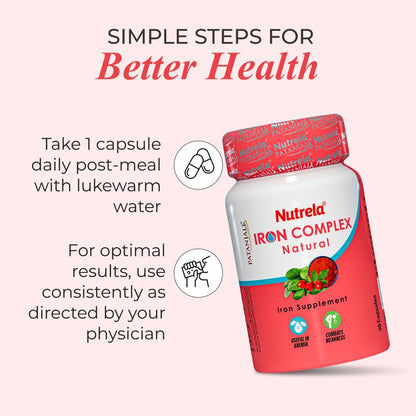 NUTRELA Iron Complex- Vegetarian Natural Capsules, 30 Count