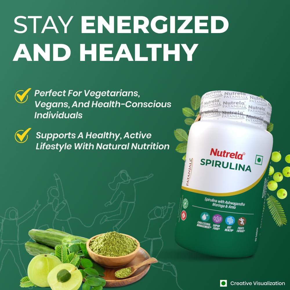 Nutrela Nutrition Spirulina Tablets | High-Protein Superfood | Rich in Vitamins, Minerals & Antioxidants | Boosts Immunity & Energy | Gluten-Free & GMO-Free | Vegan-Friendly
