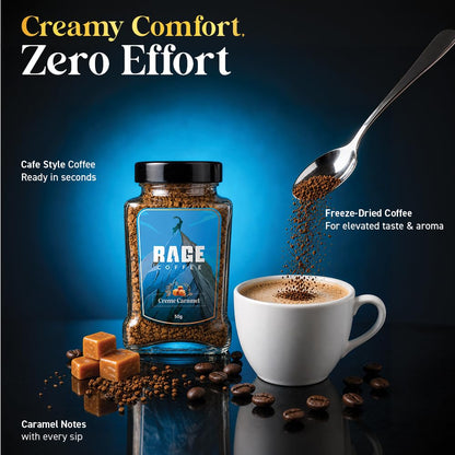 RAGE COFFEE Creme Caramel - Flavored Instant Coffee Powder for both Hot & Cold Coffee, 100% Single Origin Arabica Coffee Beans Powder, Premium Coffee Infused with Plant Vitamins (CREME CARAMEL)
