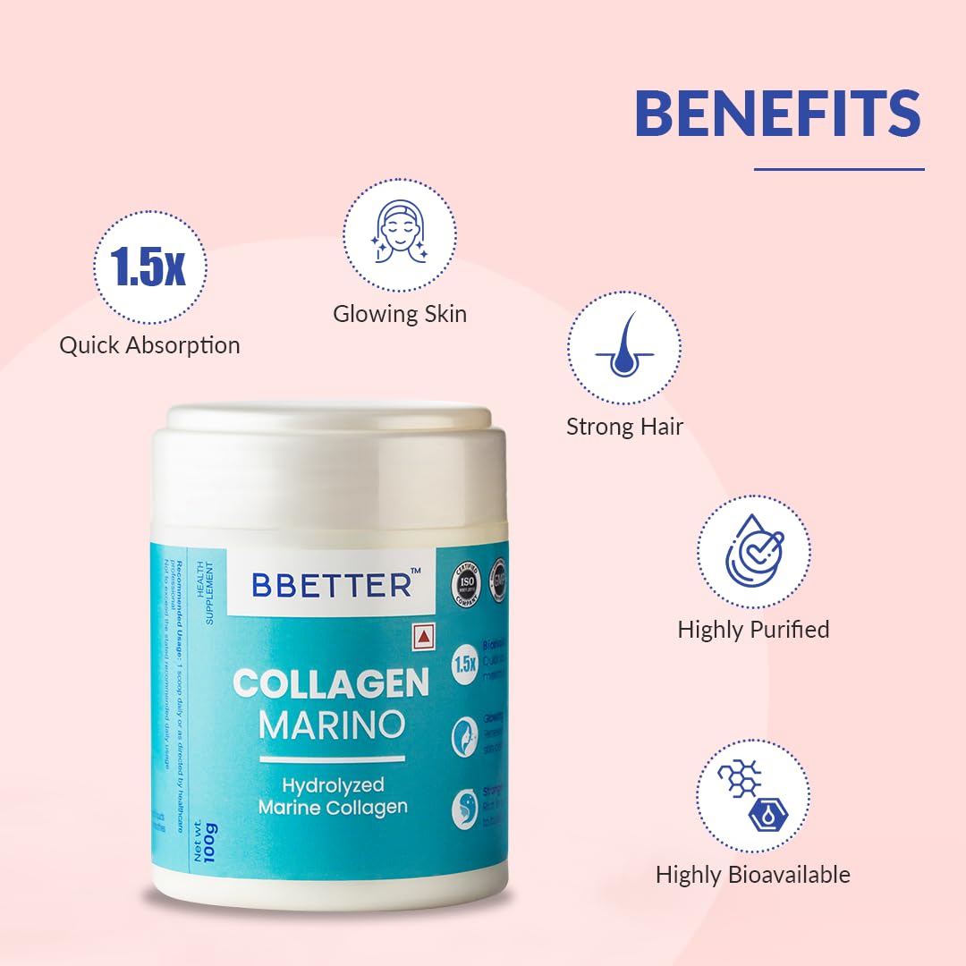 BBETTER Collagen Marino Powder For Women & Men- Pure Hydrolyzed Marine Collagen Supplements For Women & Men, Enhances Skin,Hair, Nails & Joints
