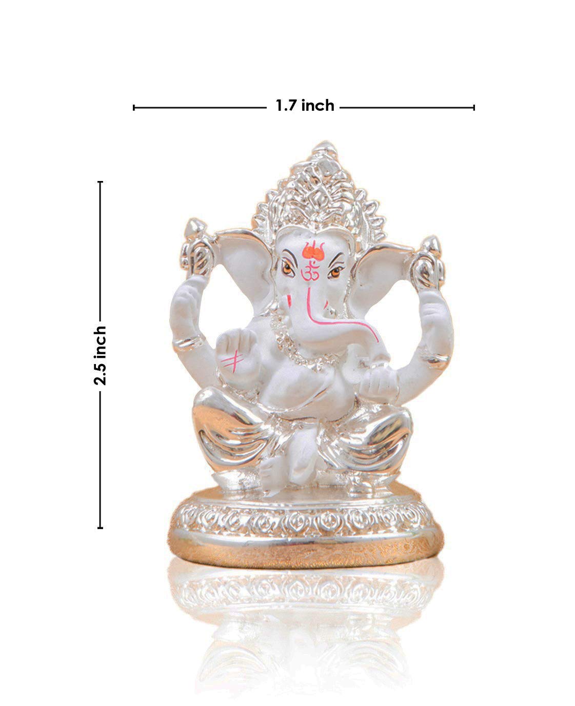 Gold Art India Ceramic 7X4X4 Cm, Silver And White Ganesh Idol For Car Dashboard Small Ganesha Murti Ganpati Idol For Home Decor Puja Lord Ganesh Statue Gift For Office Desk Puja Room Figurine