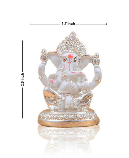 Gold Art India Ceramic 7X4X4 Cm, Silver And White Ganesh Idol For Car Dashboard Small Ganesha Murti Ganpati Idol For Home Decor Puja Lord Ganesh Statue Gift For Office Desk Puja Room Figurine