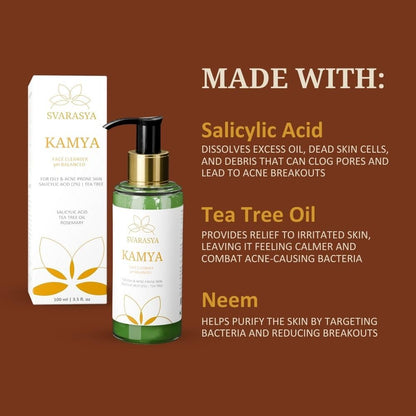 Svarasya Kamya Salicylic Acid and Tea-Tree Natural for Oily, Sensitive Glowing Skin Facewash for Men and Women|100ml