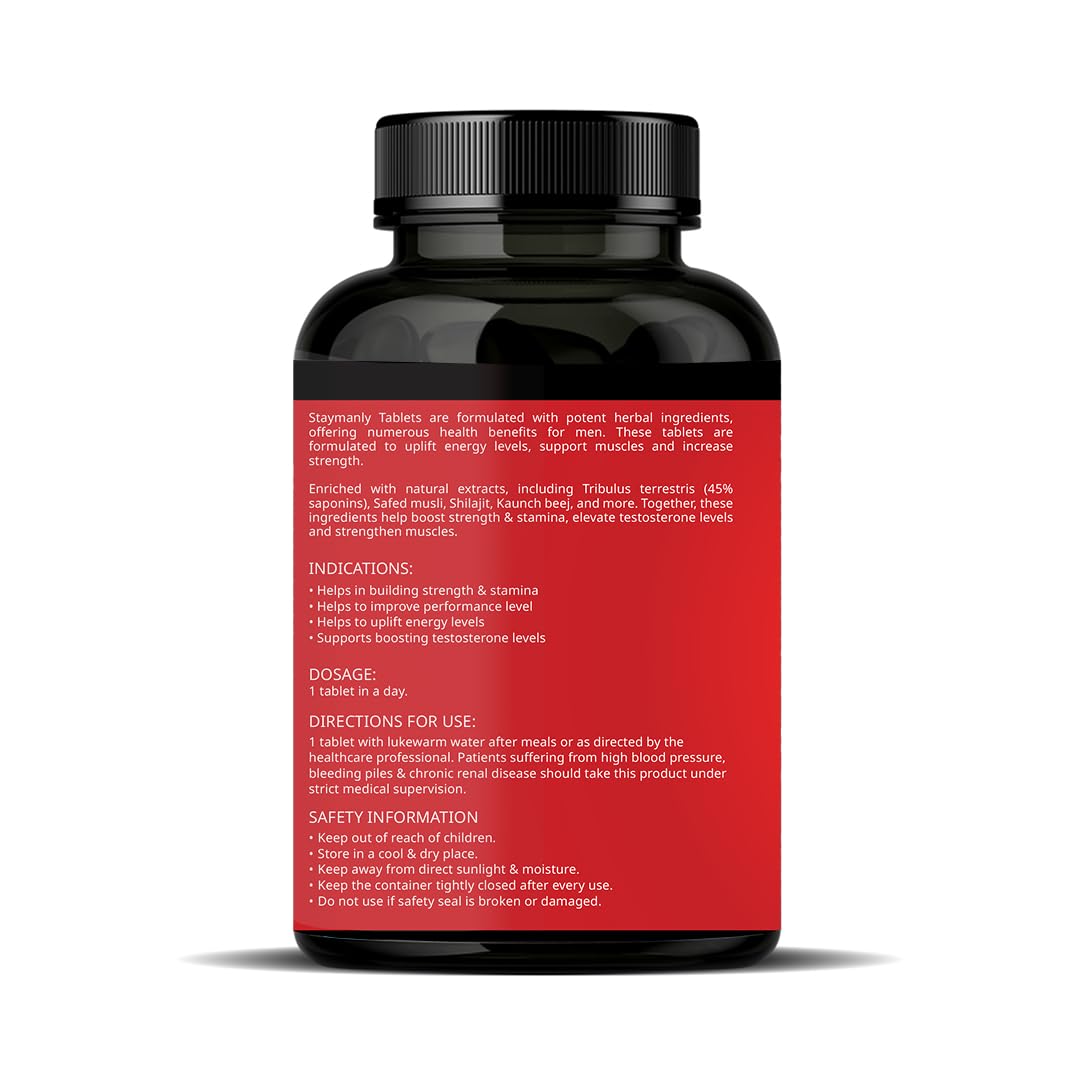 Nirvasa StayManly Tablets (30 Tabs) | Ayurvedic Strength, Stamina & Performance Booster | Boosts Energy, Endurance & Vitality | Tribulus Terrestris, Ashwagandha, Safed Musli & Shilajit