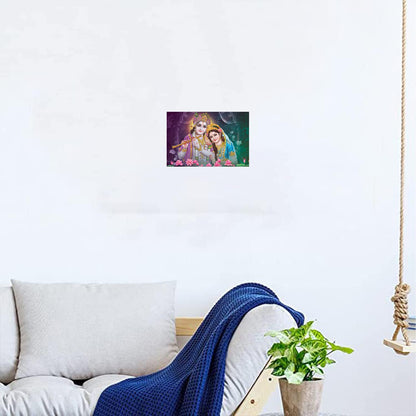 Radha Krishna Paintings for Living room, Radha Krishna Poster Big Size with Sparkle Coated Lamination - 171 (Self Adhesive) 18x24 Inch