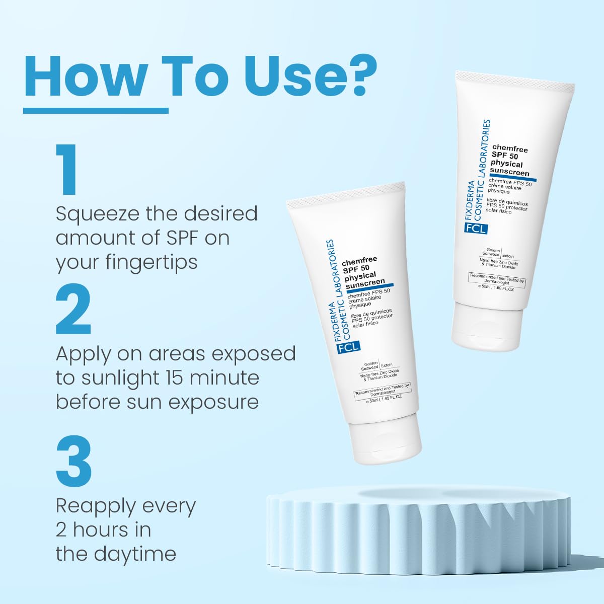 FCL Chemfree Physical Mineral Sunscreen SPF 50 | Sunscreen For Body & Face | Moisturizer For Acne Prone Skin | Sun Screen Protector SPF 50 | Mineral Sunscreen - 50ml