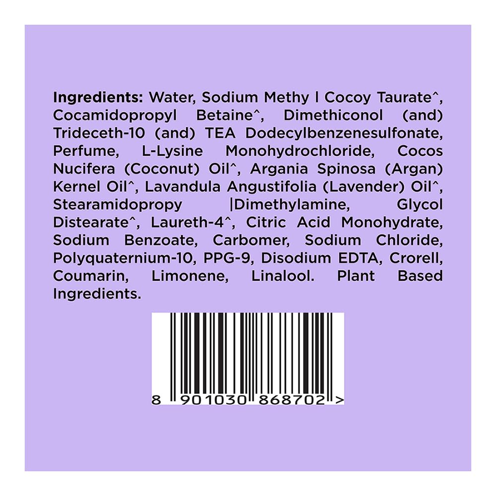 Product label with ingredients list and barcode on a purple background