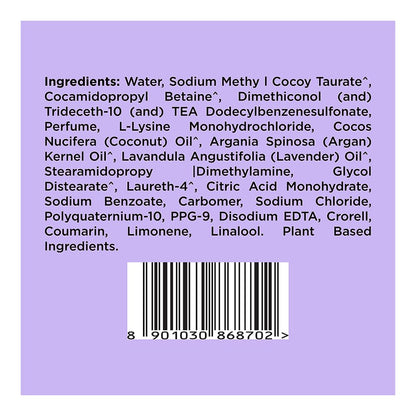 Product label with ingredients list and barcode on a purple background