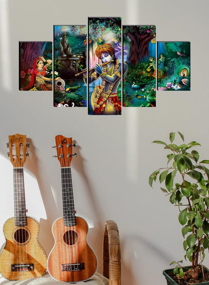 Radha Krishna wall Painting for Living Room | Painting for Wall Decoration | Wedding Gift for Couples | 3D Painting for Bedroom | Abstract Painting Set of 5 (75x45 cm) SAFPNLS32218