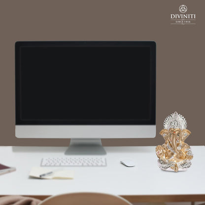 999 Silver Plated Ganesha Idol for Home Decor Puja Statue |Ganpati Figurine Home Decor Small Murti Puja Gift Office Desk Sculpture, Religious Diwali Gift 3.5 Inches (8.89 x 5.08 cm)(Silver)