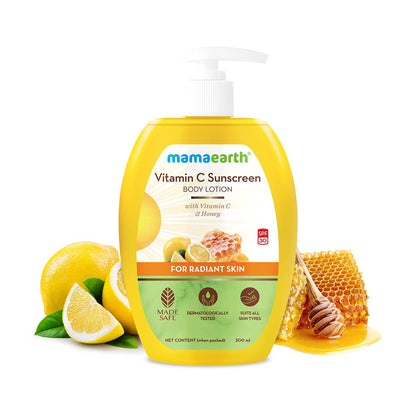 Mamaearth Vitamin C Sunscreen Body Lotion For All Skin Type SPF 30 With Vitamin C & Honey For Radiant Skin -300 Ml