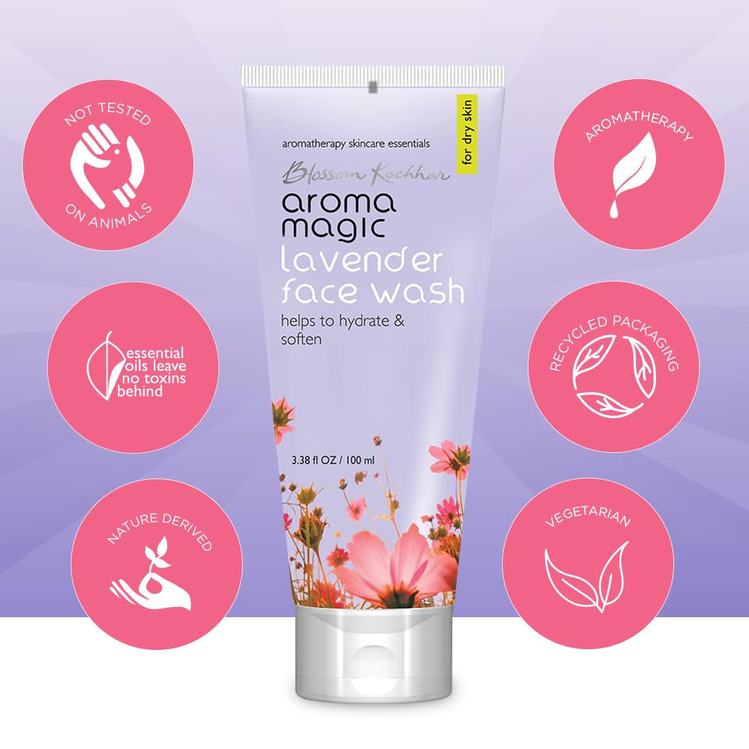 Aroma Magic Lavender Face Wash – Hydrating & Nourishing Cleanser with Rose Oil & Orange Extract for Dry & Sensitive Skin – 100ml
