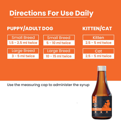 LICKICIOUS Skin & Coat Syrup for Dogs & Cats 200 ml | 55% Salmon Fish Oil, Omega 3 6 9 | Shinier Coat, Itch & Allergy Control | Improves Skin & Hair Health | Nutritional Supplement/Tonic for Pets