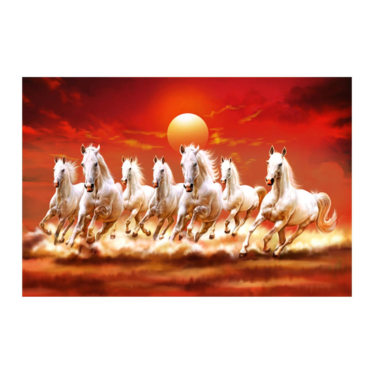 Seven Horses Vastu Poster Big Size | Seven Horses Vastu Painting | Vastu Seven Running Horses Sparkle Coated Self Adhesive - 3064 (18×24 Inch, 7 Horses)
