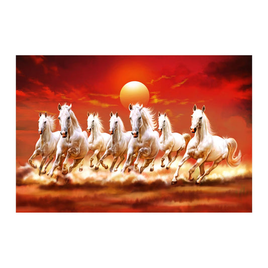 Seven Horses Vastu Poster Big Size | Seven Horses Vastu Painting | Vastu Seven Running Horses Sparkle Coated Self Adhesive - 3064 (18×24 Inch, 7 Horses)
