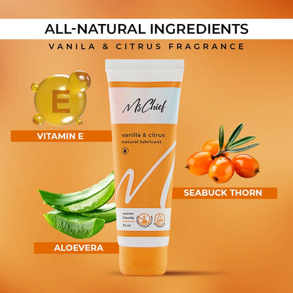 MsChief Vanilla and Citrus Lube Natural Lubricant Gel for Men & Women | Sugar & Paraben Free | With Natural pH | 75ml