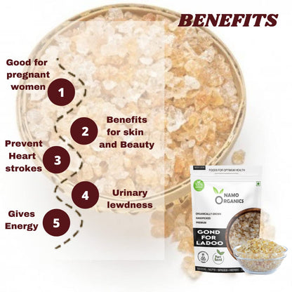 Namo Organics - Edible Gond for Laddu 200 gm | Babul Gond for Ladoo | Kikar Edible gum | 100% Natural, No Preservatives