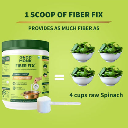 Good Monk Fiber Fix | Constipation, Bloating & Gas Relief | Everyday Prebiotic Soluble Natural Fibre Supplement Powder + Probiotic | 90 Servings | No Side Effects Or Taste Change