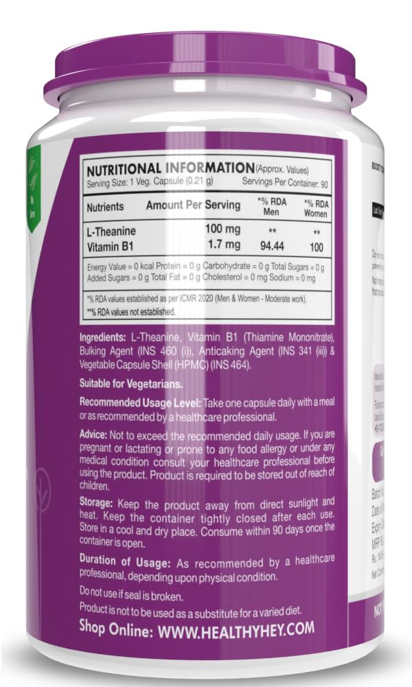 Zephivo HealthyHey Nutrition L-Theanine -Support Relaxation - 90 Vegetarian Capsules
