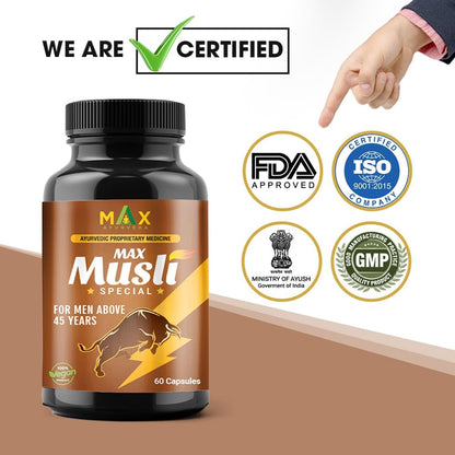 Max Ayurveda Musli Special (For 45+ Men) & King Power Ayurvedic Massage Oil - Combo (30 Capsules + 1 Oil Bottle)