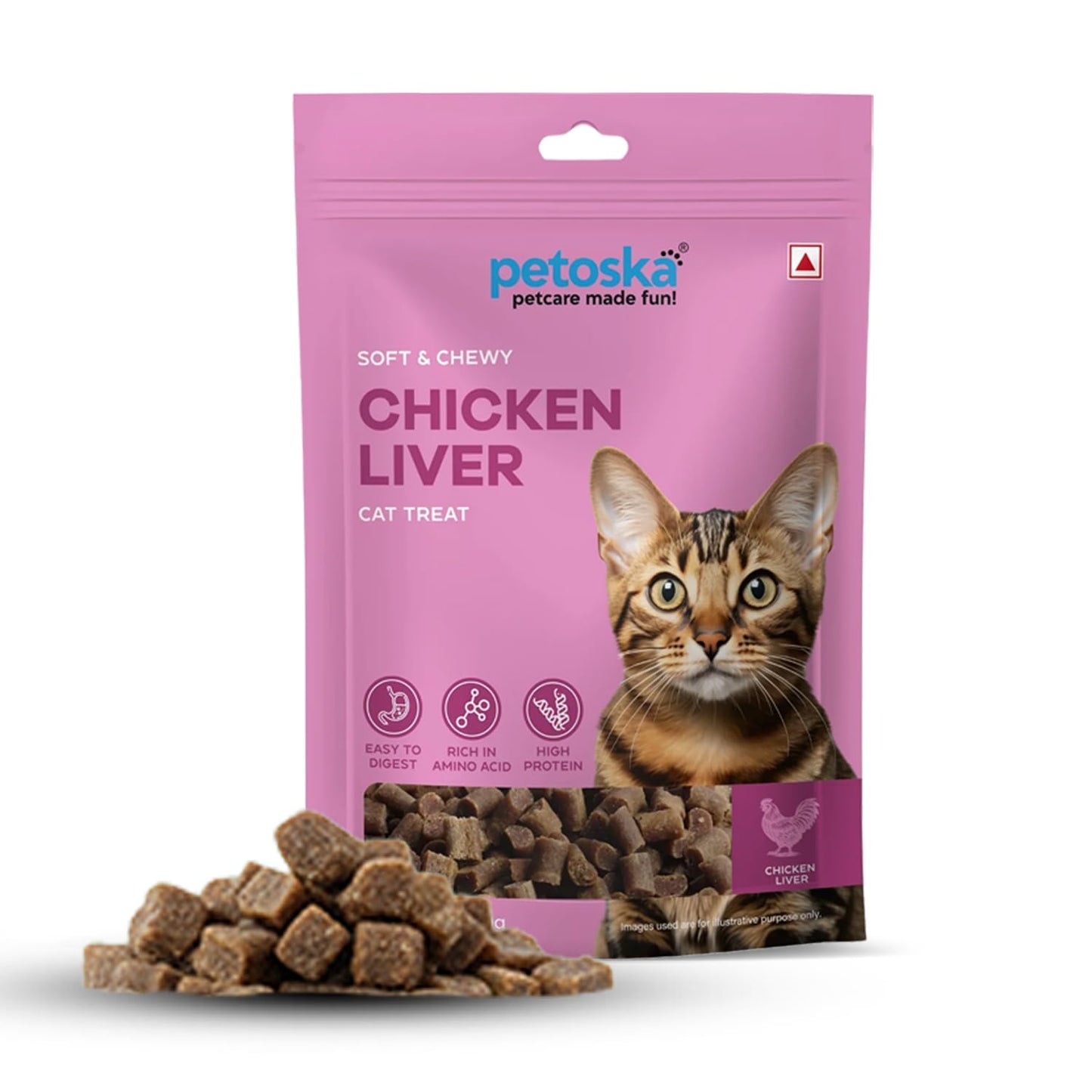 Petoska Chicken Liver Cat Treats – 100g | Air-Dried Real Chicken & Liver Bites with Taurine & Omega-3 | Chewy High-Protein Snack for Digestion & Muscle Growth | Kittens & Adult Cats