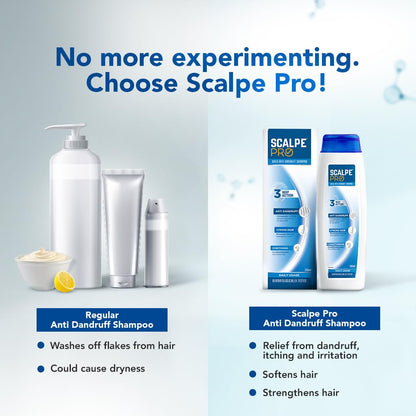 Scalpe Pro Daily Anti-Dandruff Shampoo | Removes Dandruff from Source | Helps with Itching, Irritation & Redness accompanying Dandruff | Scalpe Science | Climbazole & ZPTO Formulation | Strong & Smooth Hair | Daily Use | 100ml
