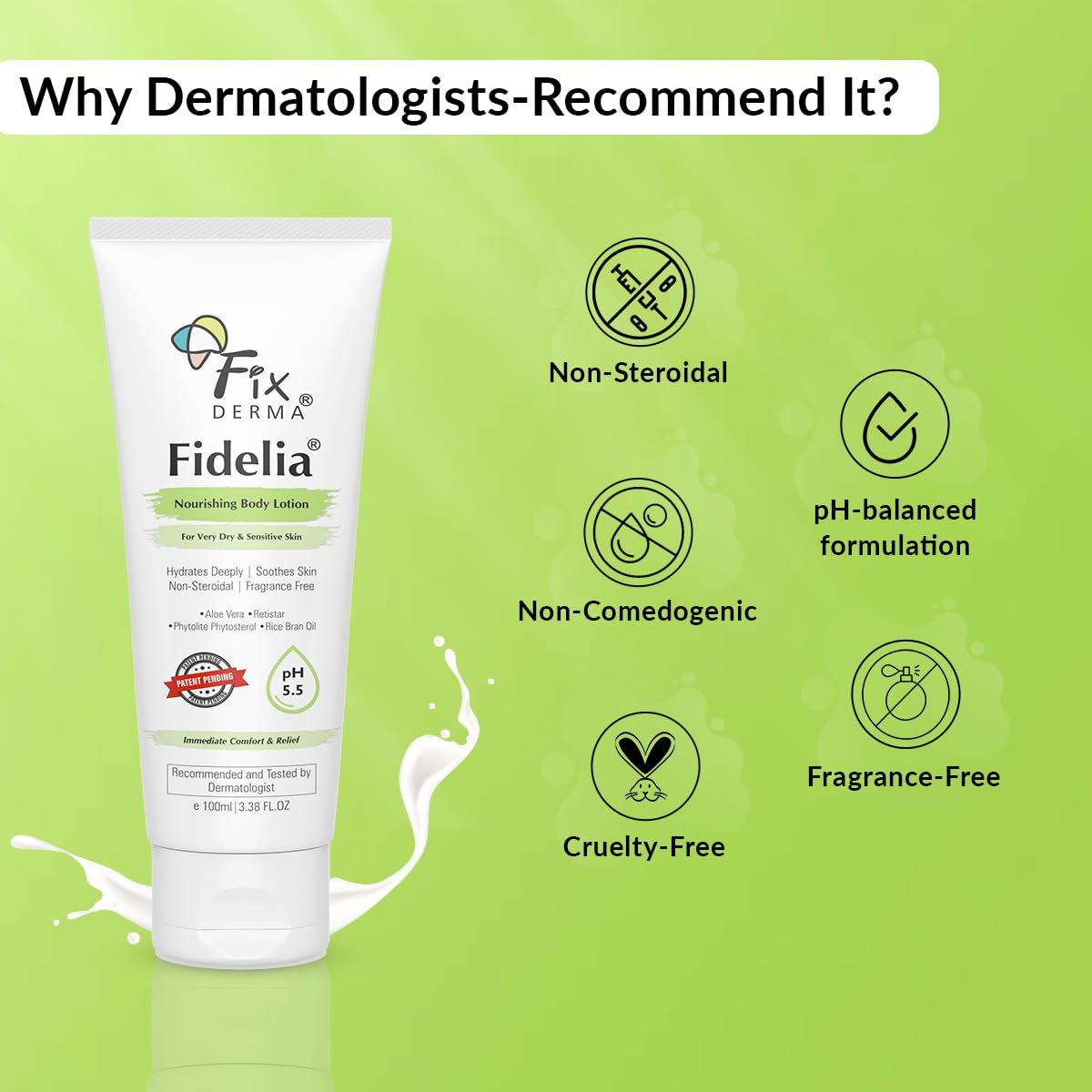 Fixderma Fidelia Nourishing Body Lotion | Moisturizer for face & Body | Body lotion for Women & Men | Body Lotion for Sensitive & Very dry skin with Rice Brain Oil & Aloe vera - 100Ml