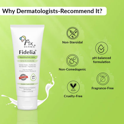 Fixderma Fidelia Nourishing Body Lotion | Moisturizer for face & Body | Body lotion for Women & Men | Body Lotion for Sensitive & Very dry skin with Rice Brain Oil & Aloe vera - 100Ml
