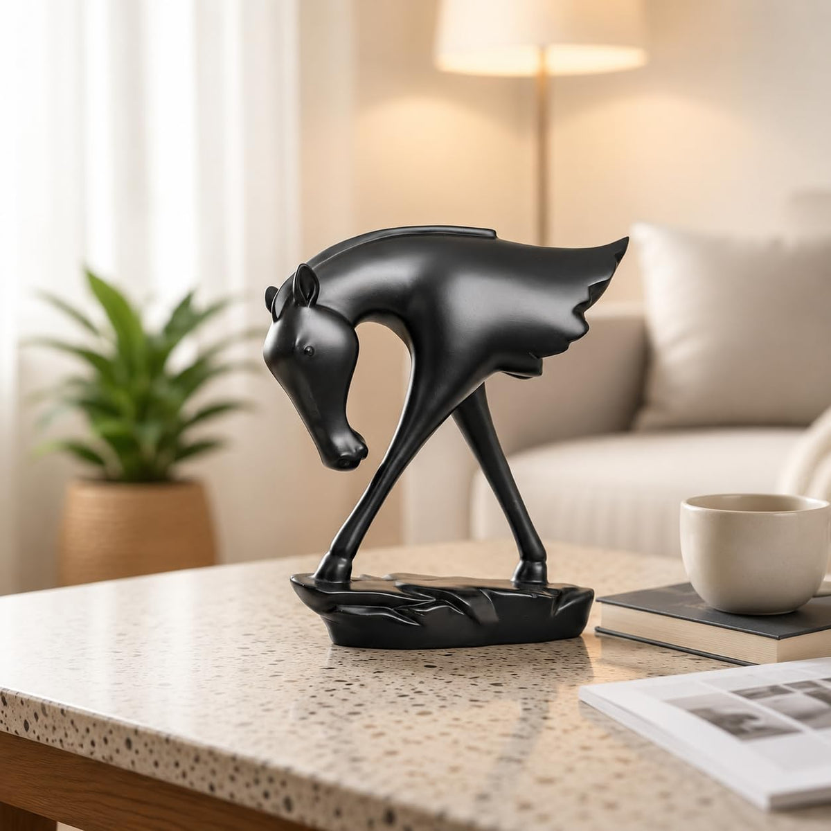 Elegant Black Horse Artefact for Home and Office Décor (Pack of 1, Black)