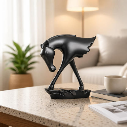 Elegant Black Horse Artefact for Home and Office Décor (Pack of 1, Black)