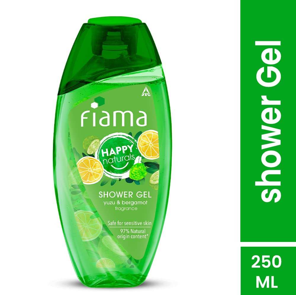 Fiama Happy Naturals Body Wash Shower Gel, 250ml, Yuzu and Bergamot, Body Wash for Women & Men, 97% Natural Origin Content, Safe on Sensitive Skin Bodywash