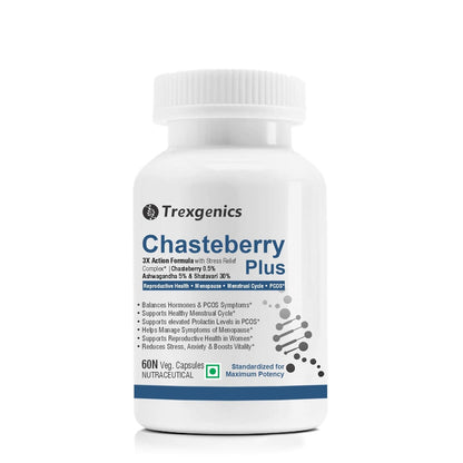 Trexigenics Chasteberry Plus supplement bottle on a white background