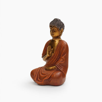 PURE HOME + LIVING Orange Antique Gold Polyresin Sitting Buddha - Small Meditating Sitting Idol Statue, for Table Top and Home Décor, Samadhi Buddha Sculpture (Pack of 1)