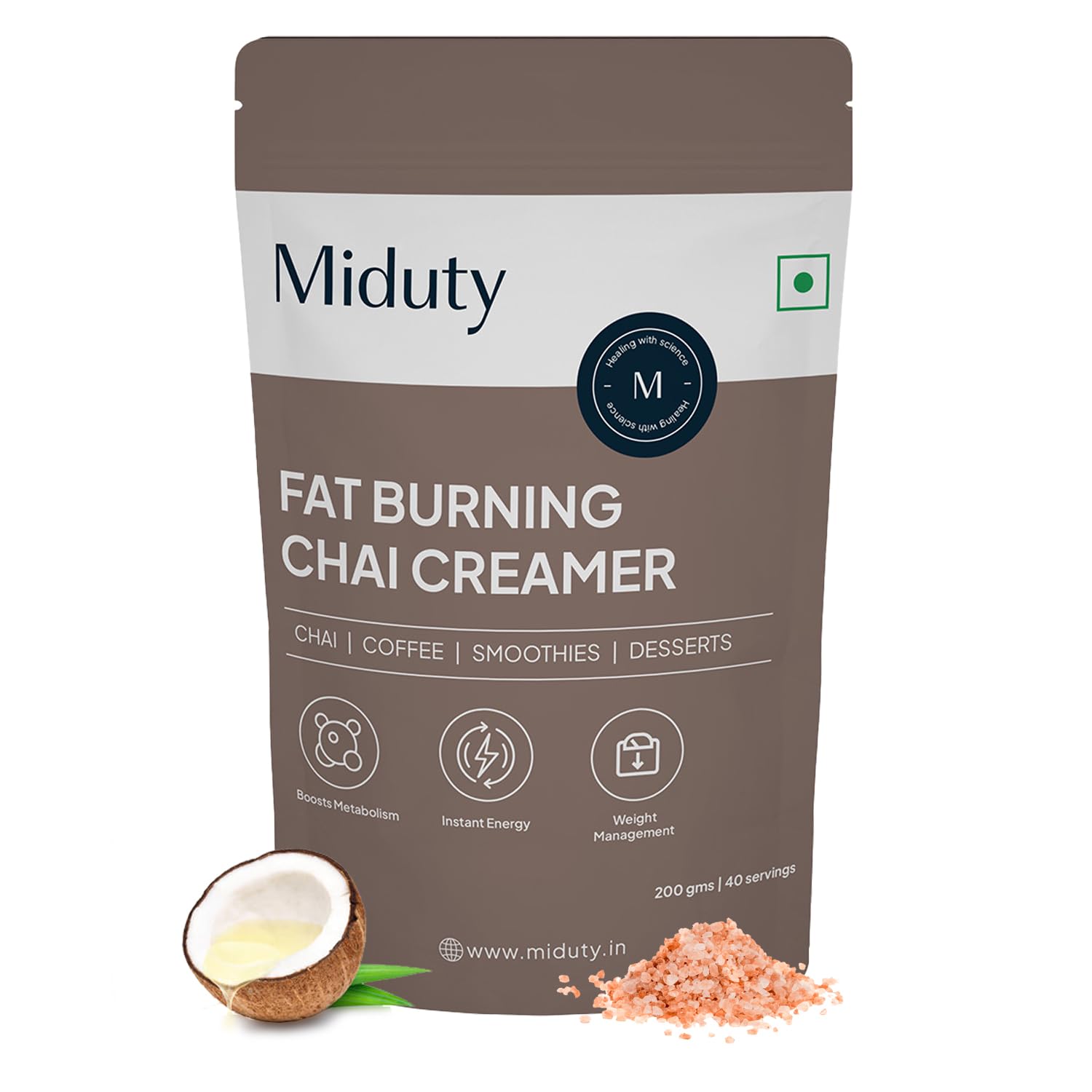 Zephivo Miduty by Palak Notes Fat Burning Chai Creamer - Fat Burning - Metabolism - Fat loss - Weight management - Diabetes care - Medium Chain Triglyceride MCT Powder 200g (1)