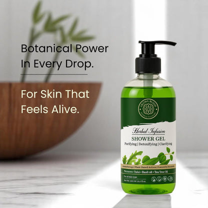 Aromablush - Herbal Infusion Shower Gel | Neem, Tulsi, Tea Tree & Basil Oil | Purifies & Detoxifies | Antibacterial, Sulfate-Free, Paraben-Free | Herbal Detox for Oily & Sensitive Skin | 300ml