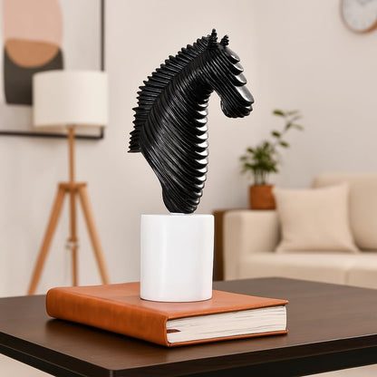Modern Abstract Black Horse Head Figurine | Resin Home Decor Accent | Unique Art Piece for Living Room, Office, or Shelf | Sleek and Contemporary Design - Black