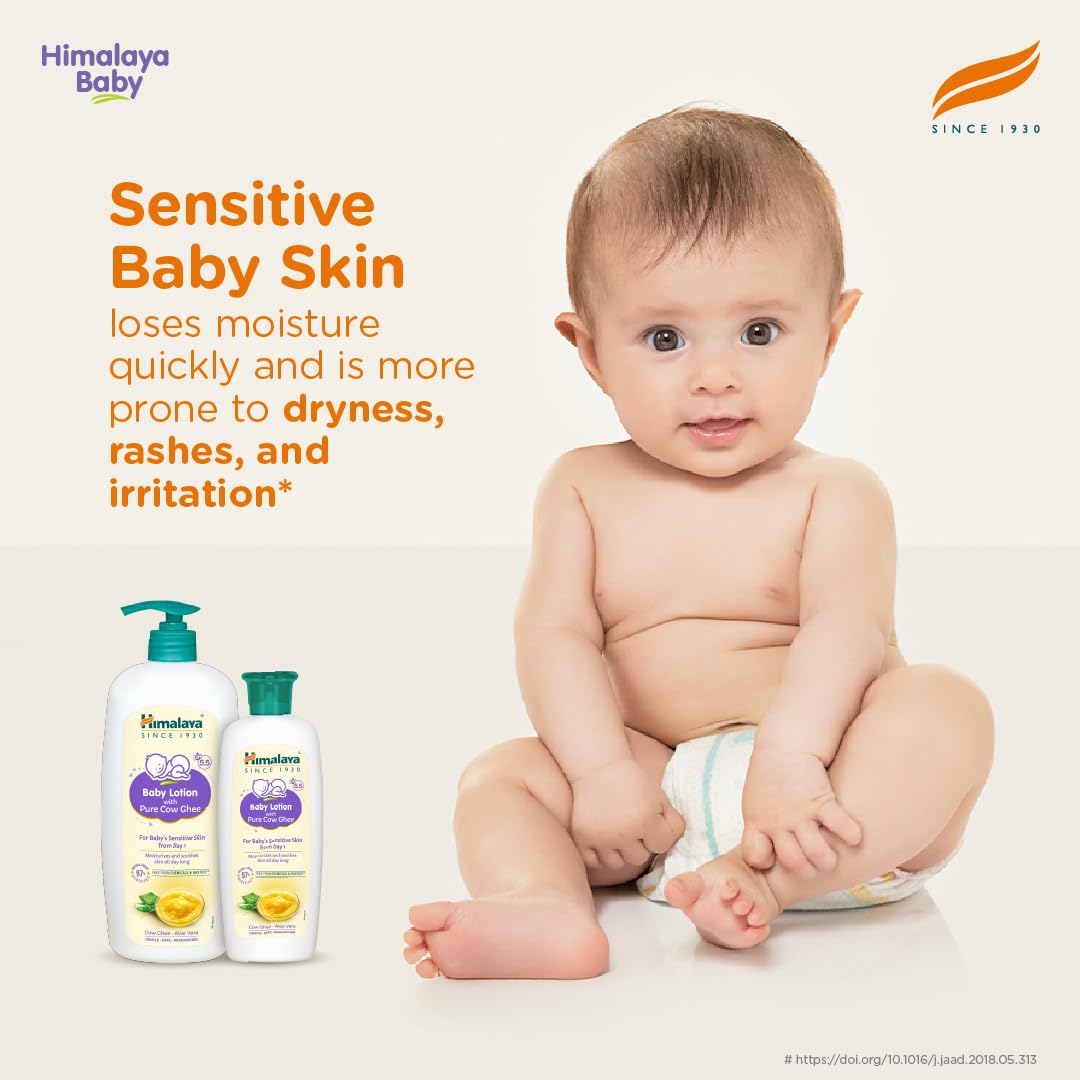 Himalaya Baby Lotion with Pure Cow Ghee 100ml | pH 5.5|Aloe vera|Safe for newborns|For baby's sensitive skin safe from day 1|No Parabens|No Phthalates|No Mineral Oil|No Synthetic color