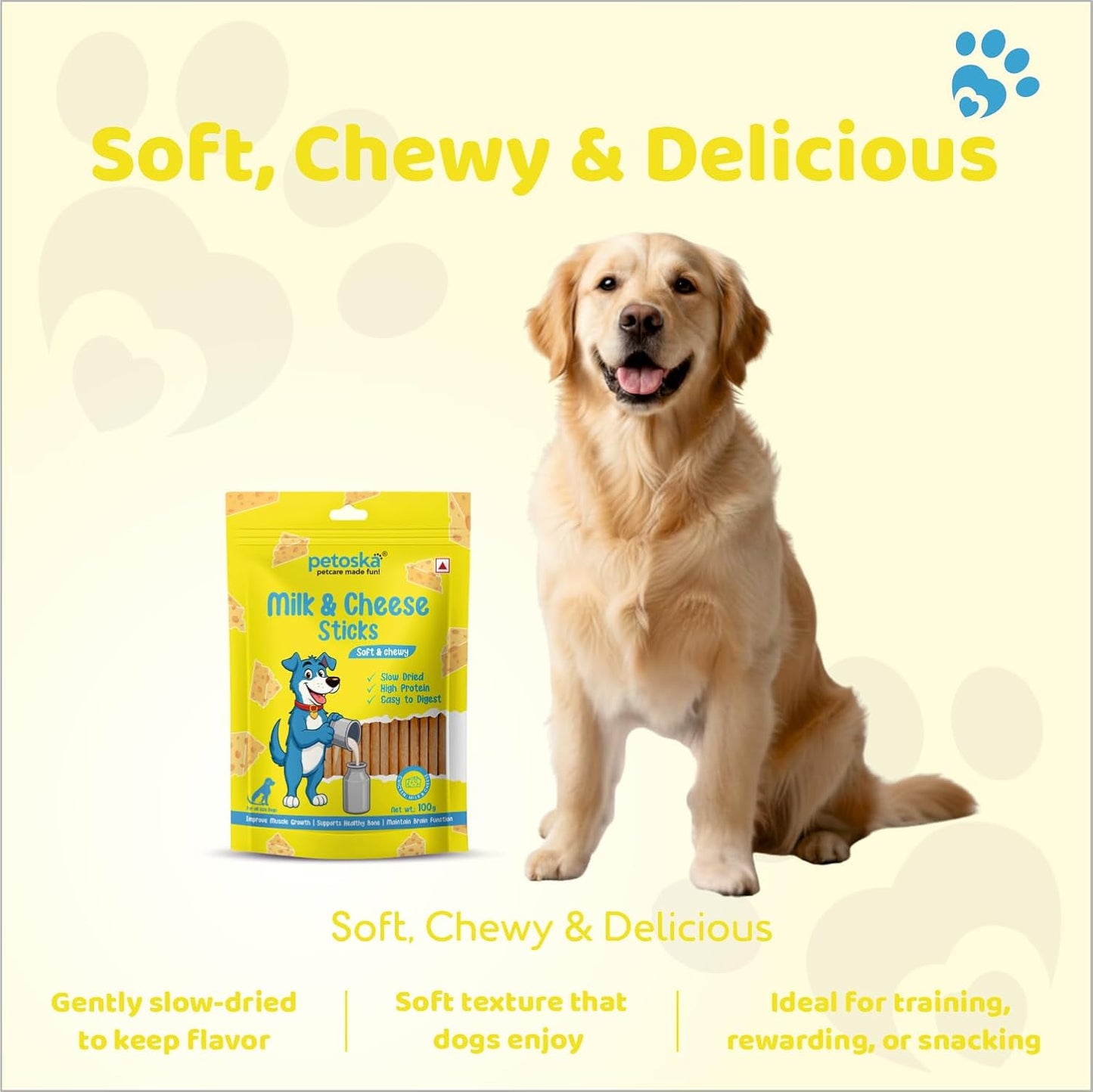 PETOSKA Chicken Sticks- 100gms | Dog Treats Made with Milk & Cheese | Highly Nutritious | Easy to Digest | Healthy Bone & Muscle | Suitable for All Dog Breeds | Pack of 1