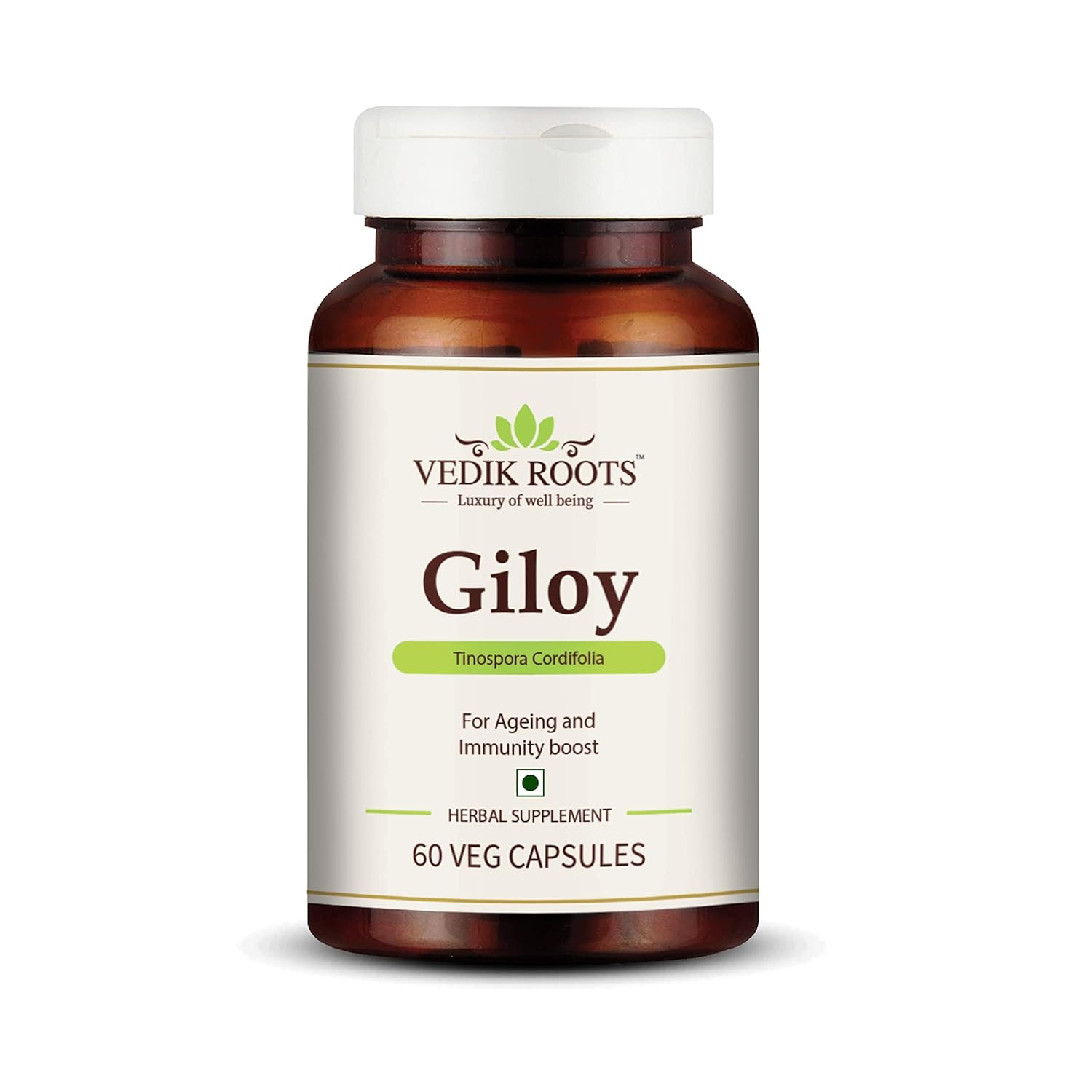 Vedik Roots Giloy supplement bottle on a white background