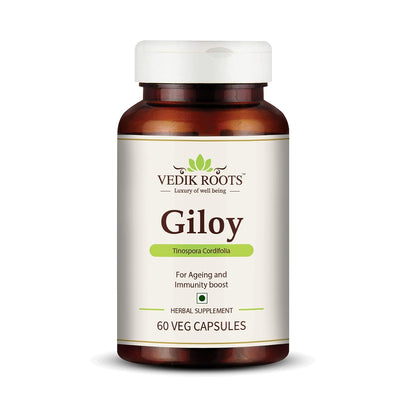 Vedik Roots Giloy supplement bottle on a white background