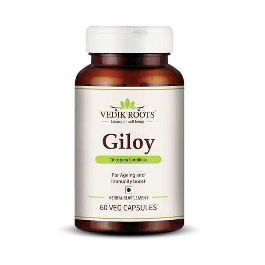 Vedik Roots Giloy supplement bottle on a white background